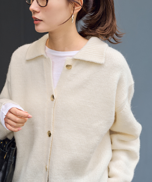 FRAMeWORK（フレームワーク）の「≪追加≫メタルボタン衿付きカーディガン（カーディガン/ボレロ・レディース・ブラウン/ホワイト/ブラック・FREE）」の2枚目の写真