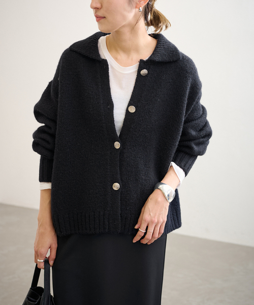 FRAMeWORK（フレームワーク）の「≪追加≫メタルボタン衿付きカーディガン（カーディガン/ボレロ・レディース・ブラウン/ホワイト/ブラック・FREE）」の3枚目の写真