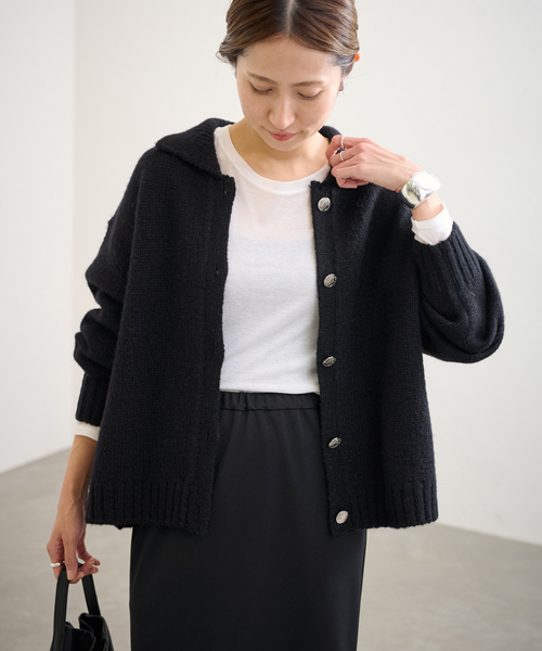 FRAMeWORK（フレームワーク）の「≪追加≫メタルボタン衿付きカーディガン（カーディガン/ボレロ・レディース・ブラウン/ホワイト/ブラック・FREE）」の8枚目の写真