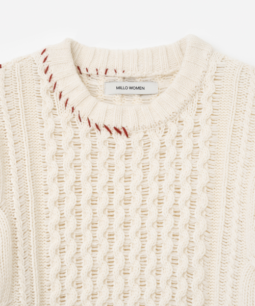 MILLO WOMEN（ミロウーマン）の「ケーブルステッチプルオーバーニット [アイボリー]（ニット/セーター・レディース・その他・ONE SIZE）」の3枚目の写真
