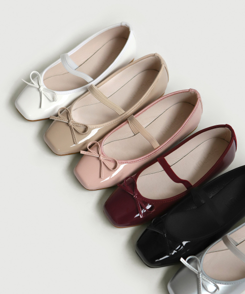 SAPPUN（サプン）の「Erino エナメル リボン メリージェーン フラットシューズ (1cm)（バレエシューズ・レディース・ブラック/ワイン/ピンク/ホワイト/シルバー/ベージュ・22.5cm/23cm/23.5cm/24cm/24.5cm/25cm/25.5cm）」の7枚目の写真
