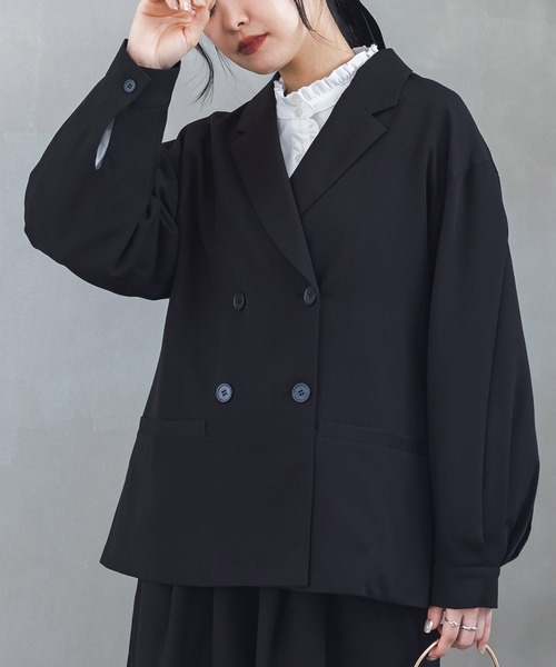 n'OrLABEL(ノアールレーベル)の「【セットアップ対応】『袖タックテーラードジャケット』(テーラードジャケット・レディース・ブラック/グレー・1/2)」の1枚目の写真