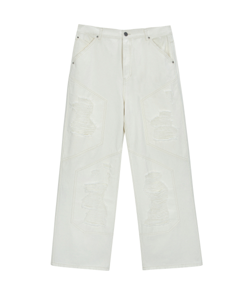UNGIMMICK(アンジミック)の「DESTROYED DENIM PANTS (WHITE)(デニムパンツ・メンズ・その他・LARGE/MEDIUM/SMALL)」の1枚目の写真