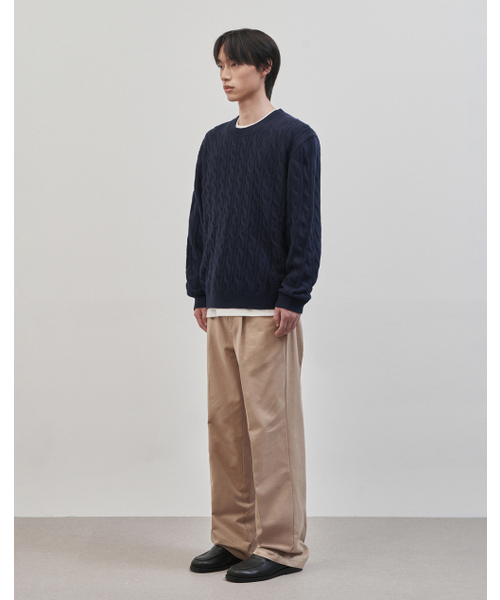 WORK ON BODY OFF（ワークオンボディオフ）の「トレッソ セミオーバーサイズ ケーブル 長袖ニット [ネイビー]（ニット/セーター・メンズ・ネイビー・MEDIUM/LARGE/X-LARGE）」の3枚目の写真