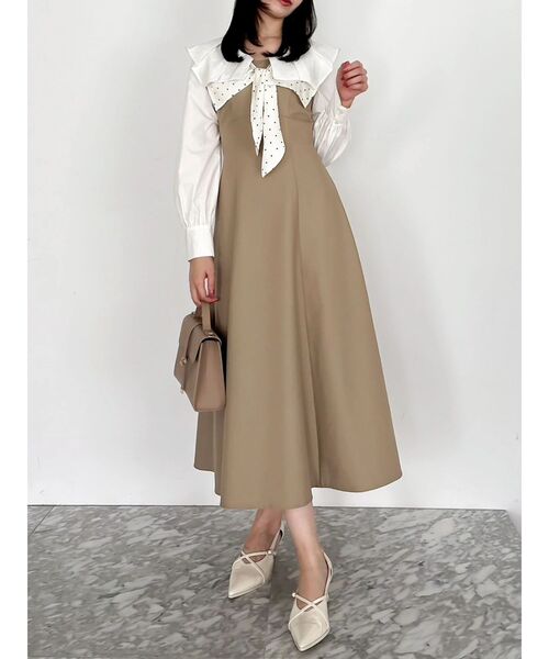 セール】スカーフリボンフレアワンピース（ワンピース）｜dazzlin