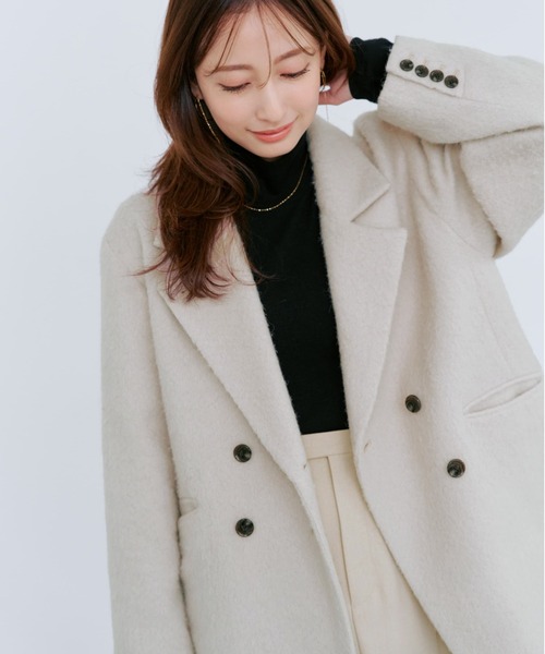 COHINA(コヒナ)の「アルパカシャギーダブルコート 【低身長・小柄女性】(その他アウター・レディース・ベージュ/グレー・ONE SIZE)」の1枚目の写真