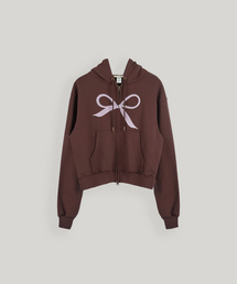 UBEIGE（ユーベイジ）の「Ribbon Velvet Hooded Zip-Up (Brown)（パーカー）」