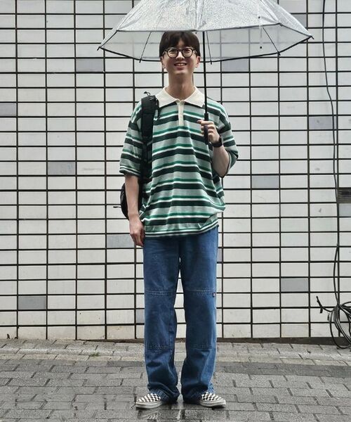 PORTABLE SOCIETY CLUB（ピーエスシー）の「レトロウェーブストライプカラー半袖ニット_グリーン（ポロシャツ・メンズ・その他・MEDIUM/LARGE/X-LARGE）」の9枚目の写真