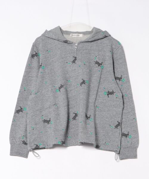 SUPER HAKKA（スーパーハッカ）の「うさぎとデイジープリント裏毛フーディ／パーカ（パーカー・レディース・杢グレー/ネイビー・FREE）」の4枚目の写真