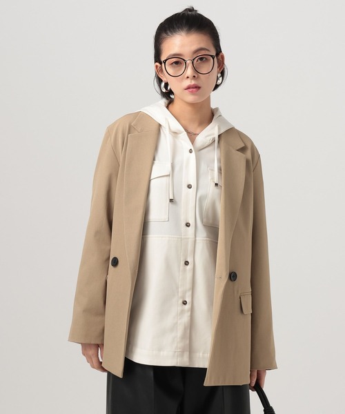 BAYFLOW（ベイフロー）の「[冬から春先まで着用可能]ダブルポケットシャツパーカー（シャツ/ブラウス・レディース・ネイビー/ピンク/オフホワイト・FREE）」の2枚目の写真