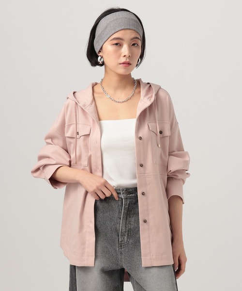 BAYFLOW（ベイフロー）の「[冬から春先まで着用可能]ダブルポケットシャツパーカー（シャツ/ブラウス・レディース・ネイビー/ピンク/オフホワイト・FREE）」の3枚目の写真