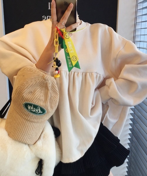 deux amour（ドゥーザムール）の「切り替えフレア長袖トップス（その他トップス・レディース・アイボリー/ブラック/ピンク・FREE）」の2枚目の写真