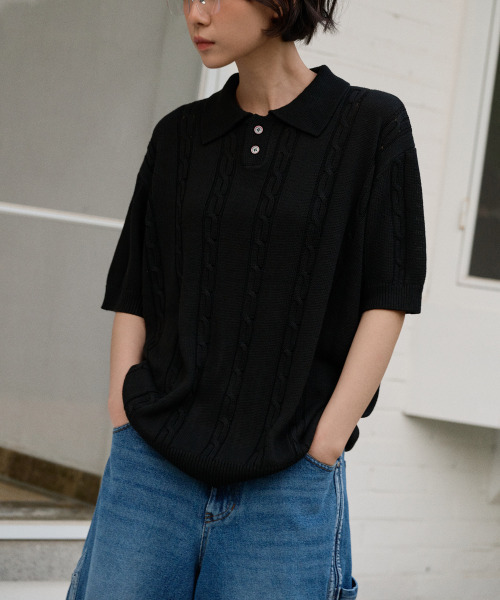 CONCEPTIDE(コンセプタイド)の「サマーケーブルハーフニット_ブラック(ニット/セーター・レディース・その他・S/M/L)」の1枚目の写真