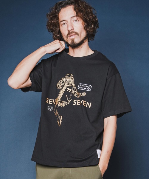 seventy seven(セブンティセブン)の「mt10178-middle onz S-S fine box t-shirt (77lady2) Tシャツ(7726S250)(Tシャツ/カットソー・メンズ・ブラック/ホワイト×ブラック/ホワイト×ピンク・XL/L/M/S)」の2枚目の写真