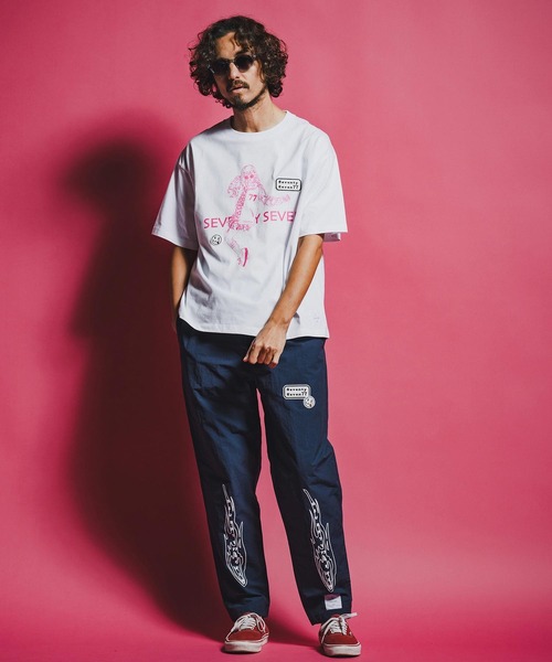 seventy seven(セブンティセブン)の「mt10178-middle onz S-S fine box t-shirt (77lady2) Tシャツ(7726S250)(Tシャツ/カットソー・メンズ・ブラック/ホワイト×ブラック/ホワイト×ピンク・XL/L/M/S)」の4枚目の写真
