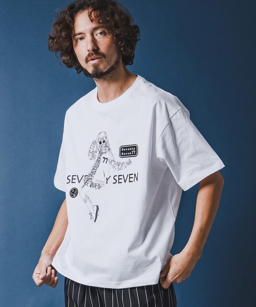 seventy seven(セブンティセブン)の「mt10178-middle onz S-S fine box t-shirt (77lady2) Tシャツ(7726S250)(Tシャツ/カットソー・メンズ・ブラック/ホワイト×ブラック/ホワイト×ピンク・XL/L/M/S)」の7枚目の写真