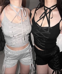 【 2WAY /2color 】レースアップコルセットリボンチョーカーキャミソール / lace up corset ribbon choker camisole