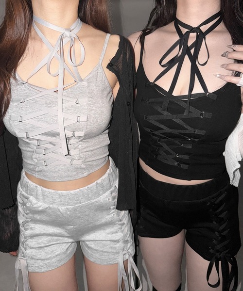 me+em select(ミームセレクト)の「【 2WAY /2color 】レースアップコルセットリボンチョーカーキャミソール / lace up corset ribbon choker camisole(キャミソール・レディース・ブラック/グレー・FREE)」の11枚目の写真