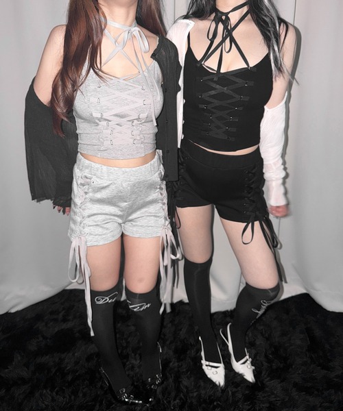 me+em select(ミームセレクト)の「【 2WAY /2color 】レースアップコルセットリボンチョーカーキャミソール / lace up corset ribbon choker camisole(キャミソール・レディース・ブラック/グレー・FREE)」の15枚目の写真