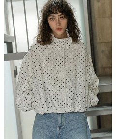 セール】ドット柄 ボア ショート中綿ジャケット（ダウンジャケット