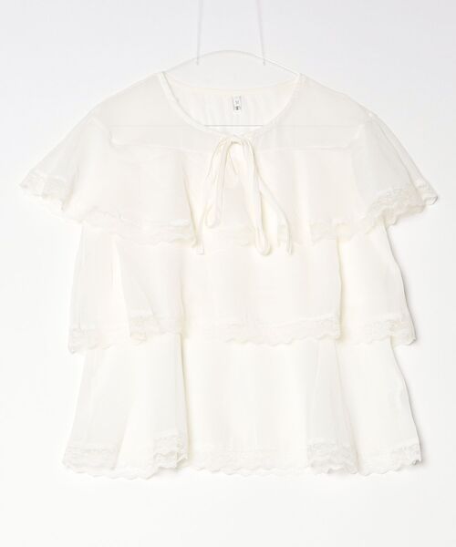 gossip!ロサンゼルス(ゴシップロサンゼルス)の「レースフリルティアード リボン付きフライスリーブブラウス(シャツ/ブラウス・レディース・オフホワイト・M/L)」の16枚目の写真
