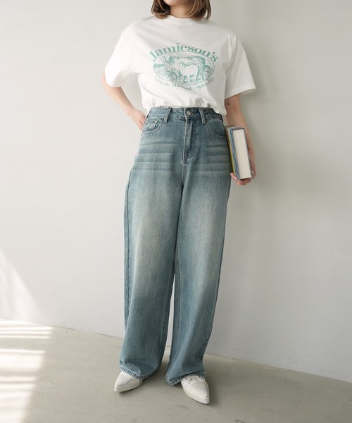 c.u.l(シーユーエル)の「アニマル ひつじ プリント Tシャツ カットソー culw899(Tシャツ/カットソー・レディース・ダークグレー/ホワイト・M/L)」の3枚目の写真