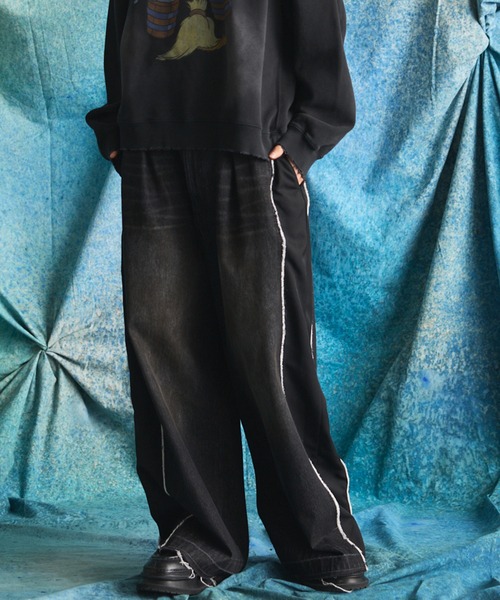 MAISON SPECIAL（メゾンスペシャル）の「《UNISEX》Denim Docking Prime-Wide Baggy Pants/ドッキングデニムプライムワイドバギーパンツ【MAISON SPECIAL/メゾンスペシャル】■セットアップ対応■（デニムパンツ・メンズ・ブラック/ネイビー・2/1/0）」の2枚目の写真