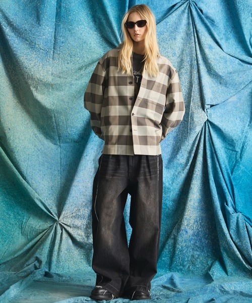 MAISON SPECIAL（メゾンスペシャル）の「《UNISEX》Denim Docking Prime-Wide Baggy Pants/ドッキングデニムプライムワイドバギーパンツ【MAISON SPECIAL/メゾンスペシャル】■セットアップ対応■（デニムパンツ・メンズ・ブラック/ネイビー・2/1/0）」の3枚目の写真
