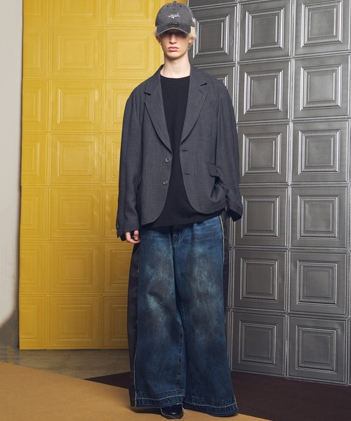 MAISON SPECIAL（メゾンスペシャル）の「《UNISEX》Denim Docking Prime-Wide Baggy Pants/ドッキングデニムプライムワイドバギーパンツ【MAISON SPECIAL/メゾンスペシャル】■セットアップ対応■（デニムパンツ・メンズ・ブラック/ネイビー・2/1/0）」の9枚目の写真