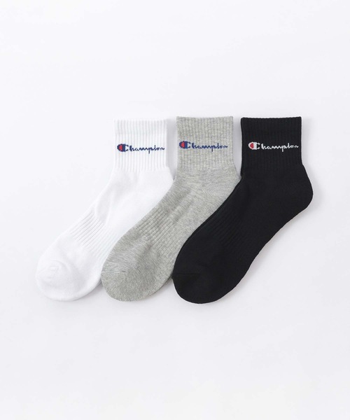 Champion（チャンピオン）の「【3足セット】Champion レディース メンズ スクリプトロゴ 消臭糸使用 足底パイル アーチサポート ショート丈 ソックス  92897503（ソックス/靴下・メンズ・その他3/その他2/ブラック・S/L/M）」の2枚目の写真