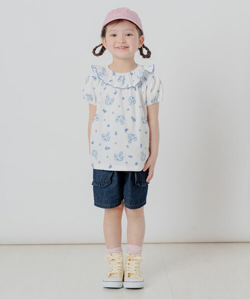 Boribon（ボリボン）の「フリルポケットショートパンツ（デニムパンツ・キッズ・ネイビー/ストライプ・80/90/100/110/120）」の3枚目の写真