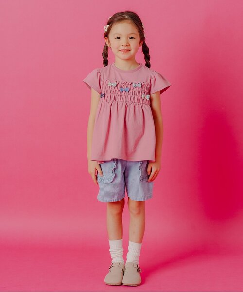 Boribon（ボリボン）の「フリルポケットショートパンツ（デニムパンツ・キッズ・ネイビー/ストライプ・80/90/100/110/120）」の6枚目の写真