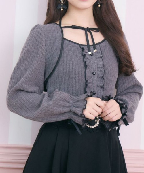 ROJITA（ロジータ）の「配色リボンカットアンサンブル（Tシャツ/カットソー・レディース・ピンクベージュ/ホワイト/グレー・FREE）」の3枚目の写真