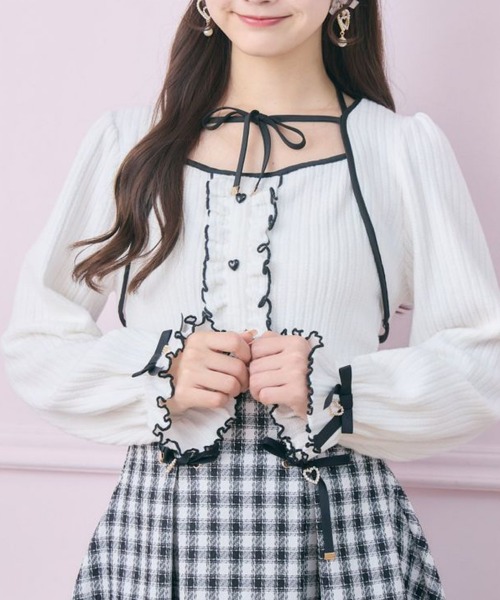 ROJITA（ロジータ）の「配色リボンカットアンサンブル（Tシャツ/カットソー・レディース・ピンクベージュ/ホワイト/グレー・FREE）」の2枚目の写真