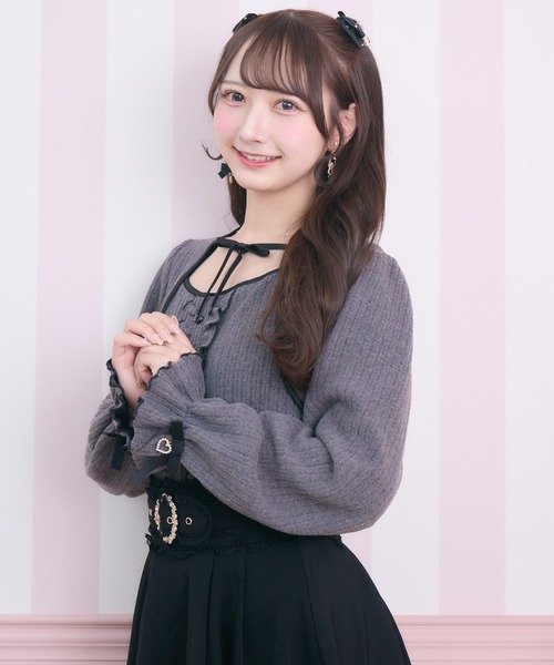 ROJITA（ロジータ）の「配色リボンカットアンサンブル（Tシャツ/カットソー・レディース・ピンクベージュ/ホワイト/グレー・FREE）」の7枚目の写真