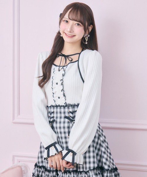 ROJITA（ロジータ）の「配色リボンカットアンサンブル（Tシャツ/カットソー・レディース・ピンクベージュ/ホワイト/グレー・FREE）」の4枚目の写真