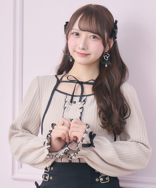 ROJITA（ロジータ）の「配色リボンカットアンサンブル（Tシャツ/カットソー・レディース・ピンクベージュ/ホワイト/グレー・FREE）」の8枚目の写真