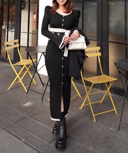 rienda（リエンダ）の「配色ペプラムタイトニットワンピース 春服