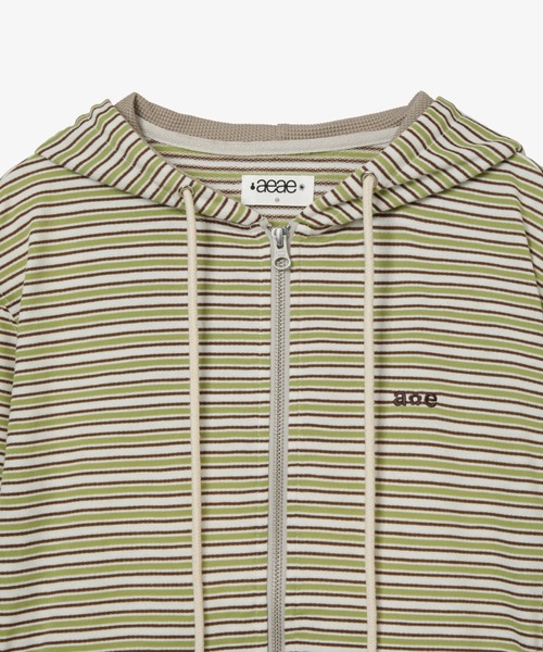 aeae(エーイーエーイー)の「STRIPE HOODIE ZIP-UP(パーカー・レディース・グリーン/グレー・FREE)」の8枚目の写真