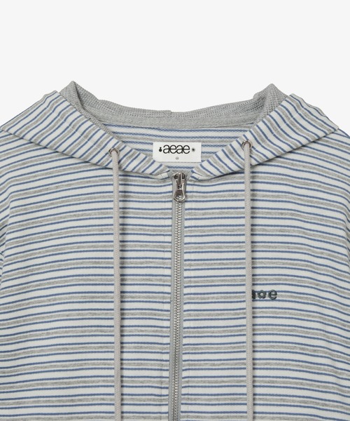 aeae(エーイーエーイー)の「STRIPE HOODIE ZIP-UP(パーカー・レディース・グリーン/グレー・FREE)」の4枚目の写真