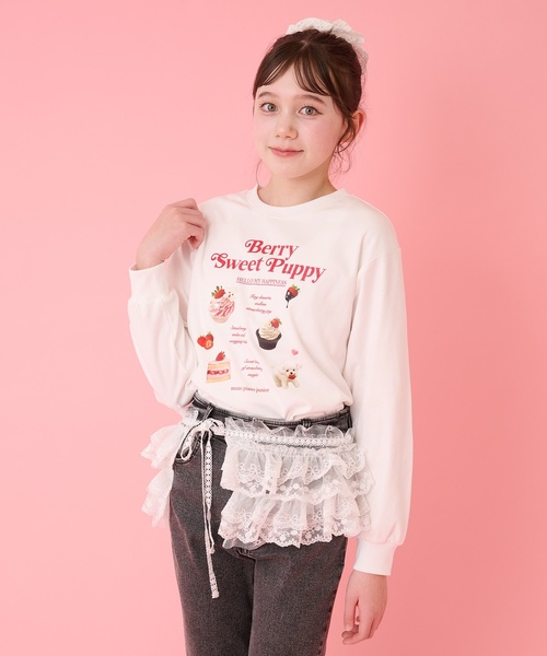 mezzo piano Junior（メゾピアノジュニア）の「ストロベリーモチーフ長袖Tシャツ（Tシャツ/カットソー・キッズ・オフホワイト/ブラック/ライトピンク・L:160cm/M:150cm/S:140cm）」の2枚目の写真
