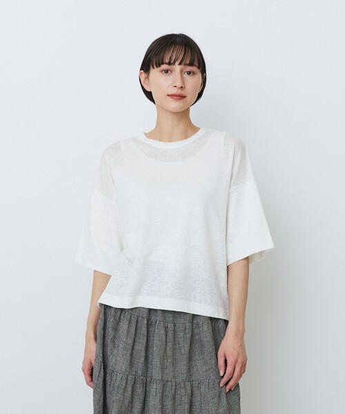 LOISIR(ロワズィール)の「リネン天竺ショートTシャツ(Tシャツ/カットソー・レディース・オフホワイト/ライトグレー/ネイビー・FREE)」の2枚目の写真