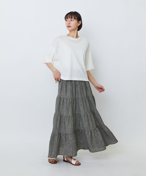 LOISIR(ロワズィール)の「リネン天竺ショートTシャツ(Tシャツ/カットソー・レディース・オフホワイト/ライトグレー/ネイビー・FREE)」の4枚目の写真