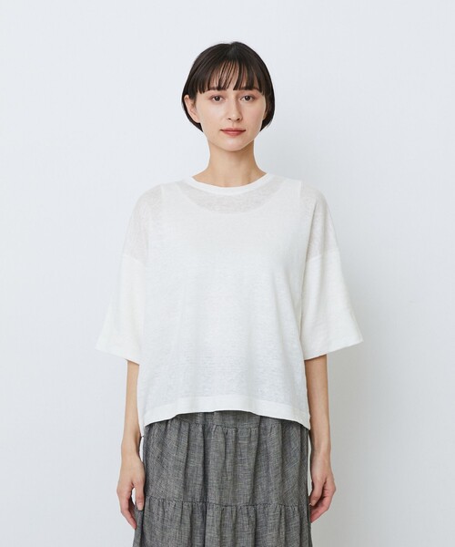LOISIR(ロワズィール)の「リネン天竺ショートTシャツ(Tシャツ/カットソー・レディース・オフホワイト/ライトグレー/ネイビー・FREE)」の7枚目の写真