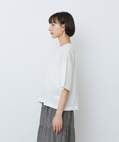 LOISIR(ロワズィール)の「リネン天竺ショートTシャツ(Tシャツ/カットソー・レディース・オフホワイト/ライトグレー/ネイビー・FREE)」の8枚目の写真