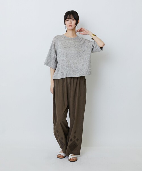 LOISIR(ロワズィール)の「リネン天竺ショートTシャツ(Tシャツ/カットソー・レディース・オフホワイト/ライトグレー/ネイビー・FREE)」の10枚目の写真