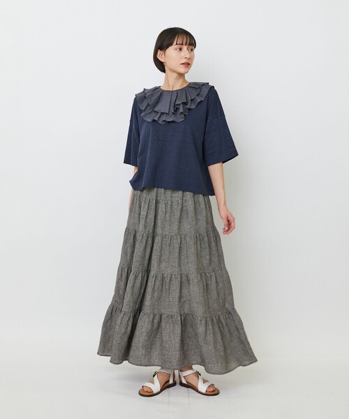 LOISIR(ロワズィール)の「リネン天竺ショートTシャツ(Tシャツ/カットソー・レディース・オフホワイト/ライトグレー/ネイビー・FREE)」の16枚目の写真