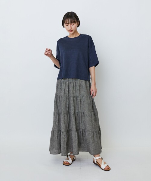 LOISIR(ロワズィール)の「リネン天竺ショートTシャツ(Tシャツ/カットソー・レディース・オフホワイト/ライトグレー/ネイビー・FREE)」の17枚目の写真
