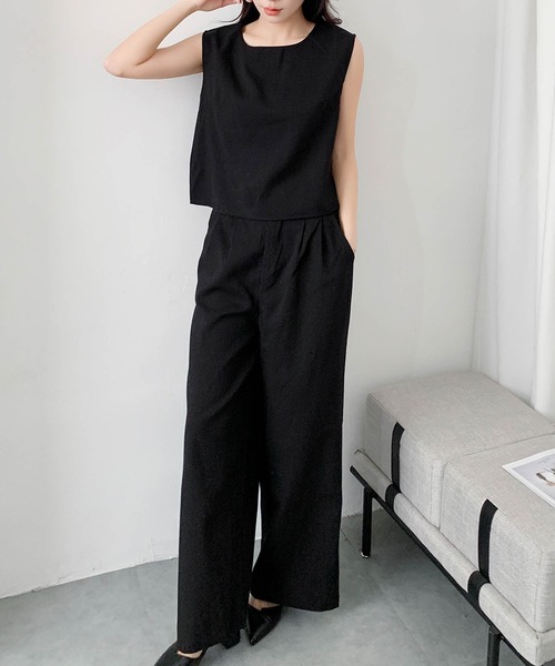 LOWO(ロワ)の「セットアップ ノースリーブブラウス タックワイドパンツ 上下セット(セットアップ・レディース・ベージュ/ブラック・FREE)」の11枚目の写真