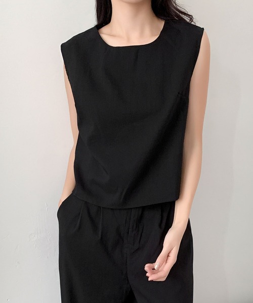 LOWO(ロワ)の「セットアップ ノースリーブブラウス タックワイドパンツ 上下セット(セットアップ・レディース・ベージュ/ブラック・FREE)」の13枚目の写真